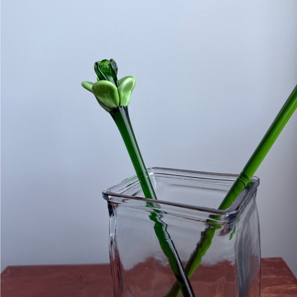 2 Vintage Flowers Murano Style Handblown Glass Valentines Day Gift w/ Vase - Picture 3 of 14